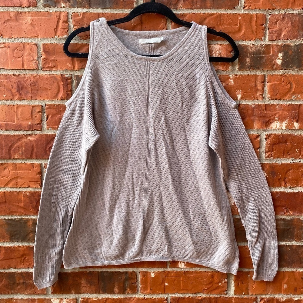 Prana Womens Xl Gray Cold Shoulder Long Sleeve Knit Top